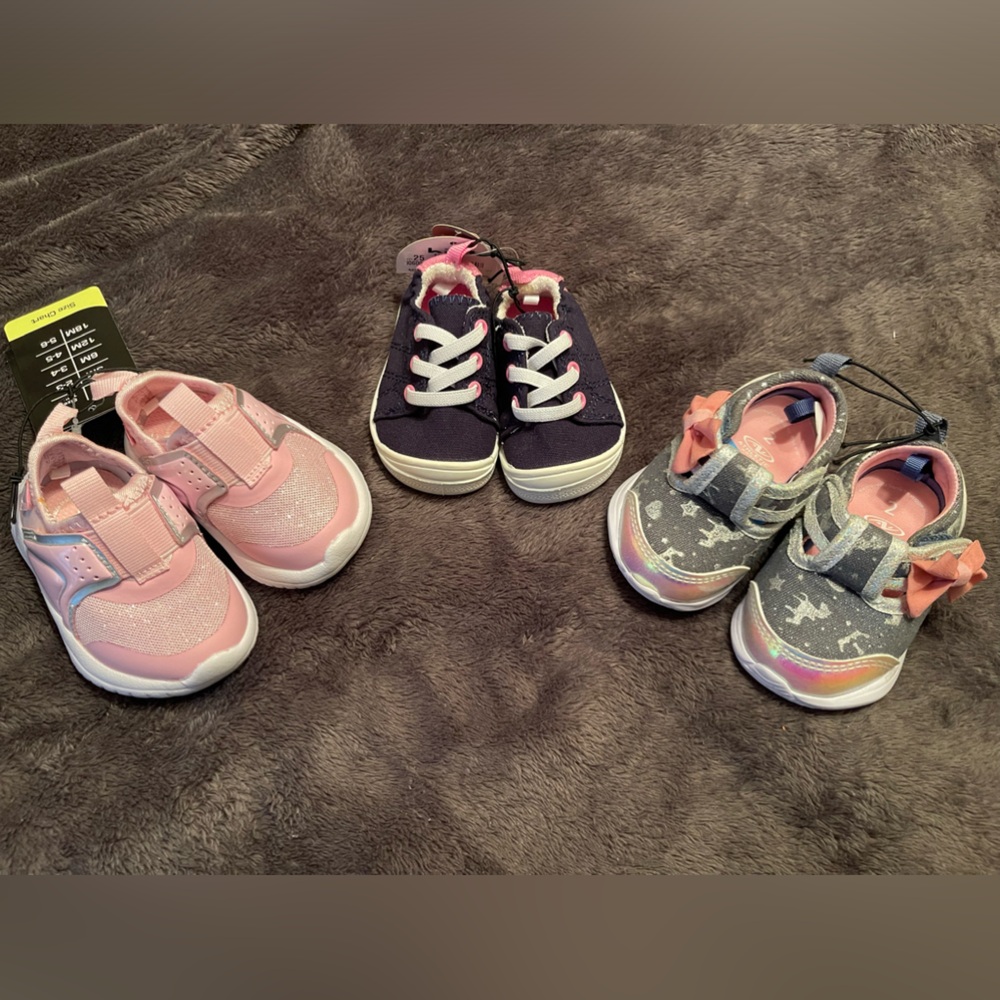 NWT bundle of 3 wonder nation/athletic works girls slipon/tie shoes. All Sz 2.